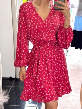 LC Lauren Conrad Boho Floral Wrap V-Neck Long Sleeve Dress
